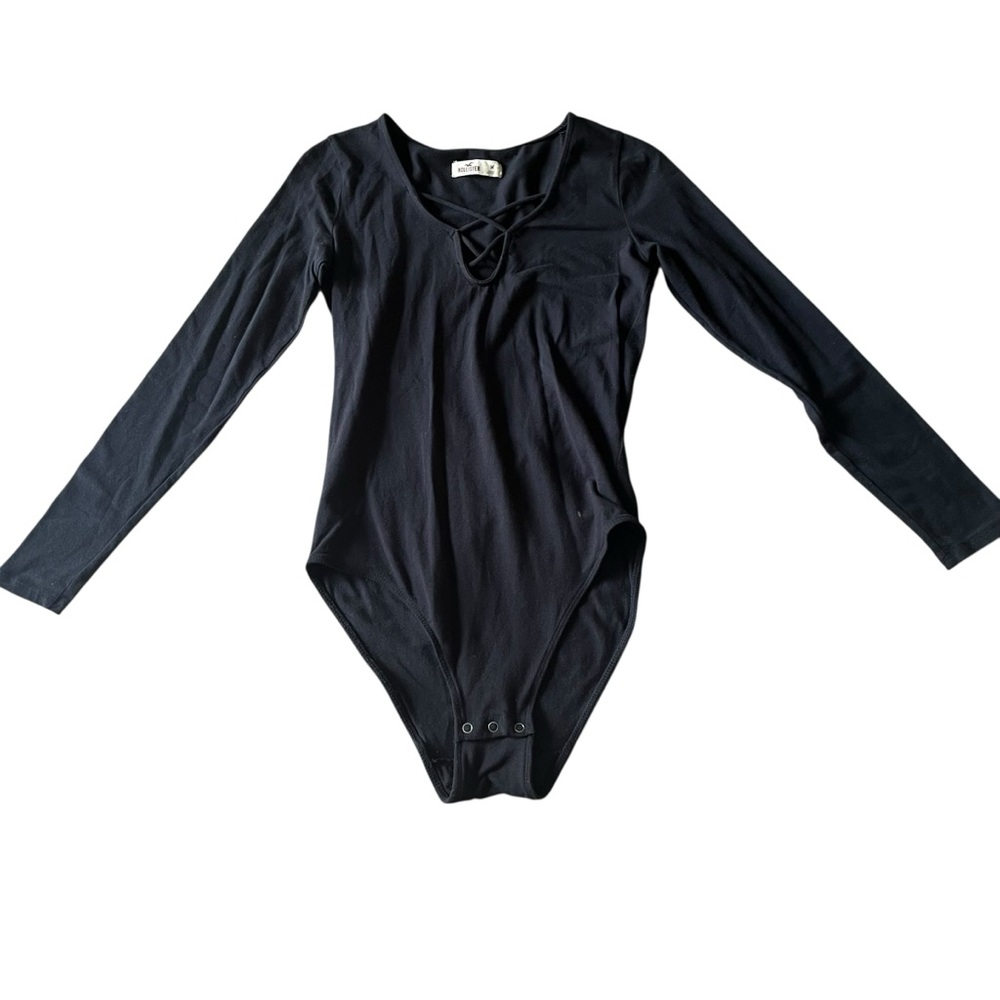 Hollister Women's‎ M Black Long Sleeve Bodysuit Lattice Front Going Out Casual